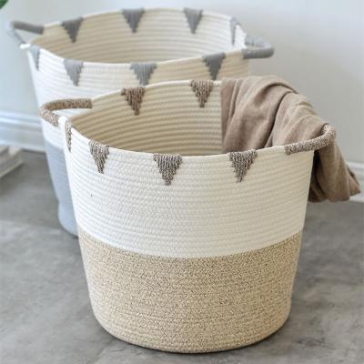 China Modern Wholesale Popular Product Small Large Cotton Rope Storage Basket With Handles for sale