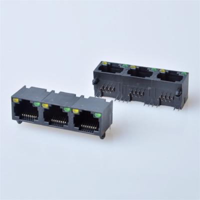 China RJ45 PCB Connector 1X3 Port Pcb Mount Connector Rj45 Female With Led for sale