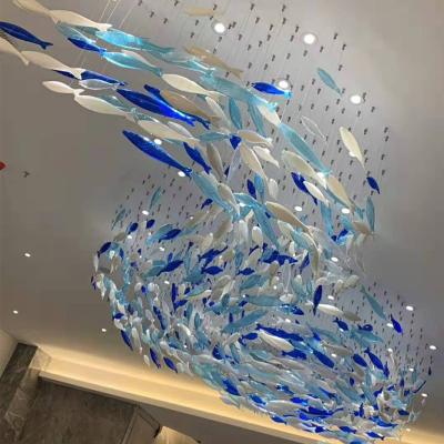 China Modern Hotel Building Customized Decorative Pendant Lamp Art Glass Luxury Fish Ceiling Chandelier for sale