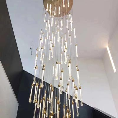 China LED Pendant Lights Long Art Glass Ball Pendant Lamps Large Modern Luxury Gold Hotel Chandeliers for sale