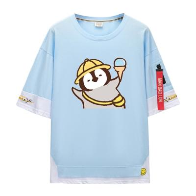 China Peripheral two-dimensional anime clothes Gray Penguin T T-shirt viable Japanese cute face expression bag summer cotton short sleeve for sale