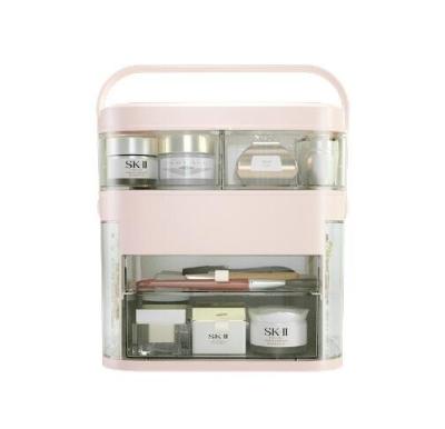 China Covered Frame Storage Box Skin Care Dressing Table LED Dustproof Desktop Jewelry Built-in Makeup Box for sale