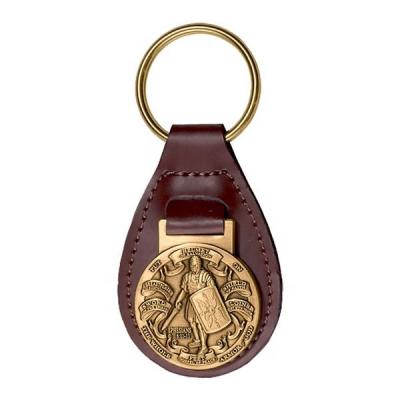 China Gift Vintage Personalized Key Chain Carabiner Custom Shiny Gold Premium Leather Keychain for sale