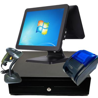 China Touch Screen Supermarket 15Inch Double Screen Point Of Sale All In One POS Machine for sale