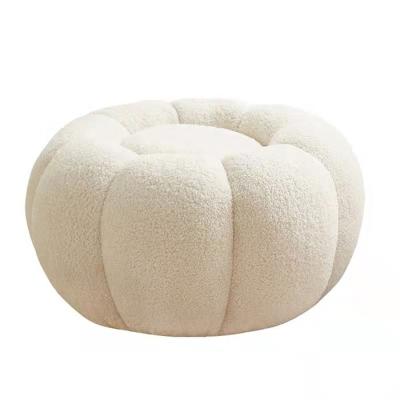 China Adorned Customize Beautiful Lambswool Fabric Upholstery Round Pumpkin Stool Ottoman for sale