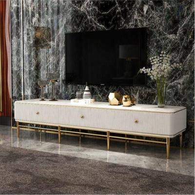 China Top Luxury White Living Room Furniture Modern Marble TV Base Stainless Steel Base Hot Selling Modern Design for sale