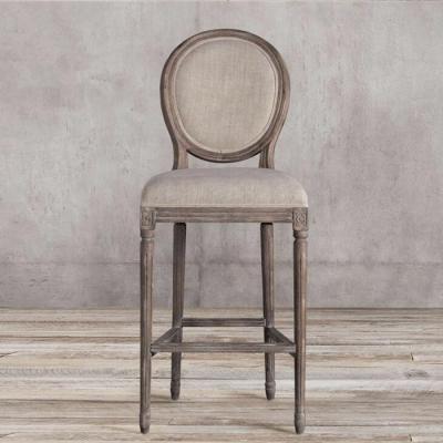 China High End Antique Traditional Design French Oak Comfotable Louis Style Referee Bar Chairs Restaurant Wooden Bar Stool for sale