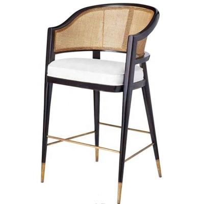 China China Supplier Nordic Modern Restaurant Cafe High Wooden Rattan Bar Chair With Armrest for sale