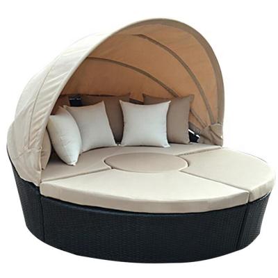 China Durable High Quality Outdoor Rattan Furniture Round Semi Circle Sun Bed Canopy Sun Sofas Luxury Bed for sale