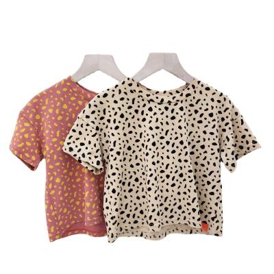 China Wholesale Anti-Shrink Summer Leopard Print Cotton Kids Girls T Shirt For Kids for sale