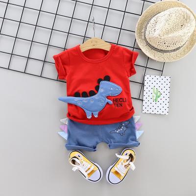 China Preppy Kids Clothing Set Dinosaur Cartoon Patchwork Boy T-shirts Kids Baby Boy Summer Hot Selling Style Children's Clothing Sets for sale