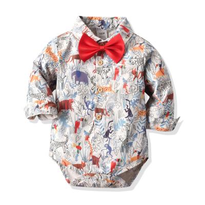 China Newborn Baby Boy Rompers Cartoon Bow Tie Romper Long Dresses Comfotable Wholesale New Children's Clothing for sale