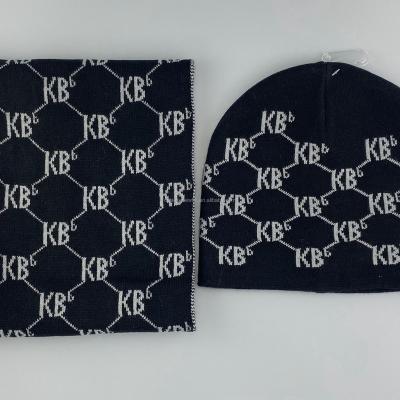 China Monogrammed high quality custom made medium personalized knit hat scarf black white set for women winter item monogram pattern for sale