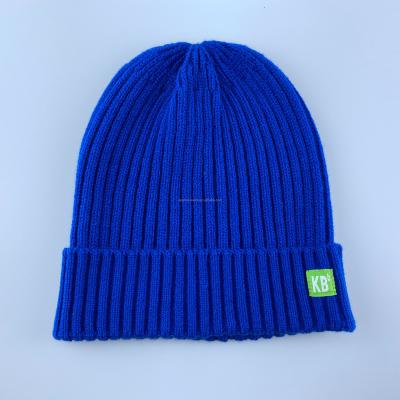 China ODM KBB COMMON logo customized basic style knitted high quality colorful striped female beanie knitted hat winter with brand logo for sale