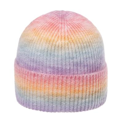 China COMMON fashionable wool hat gradient rainbow fashion elegant warm and floppy tie dyed knitted hat wet cold hat for sale