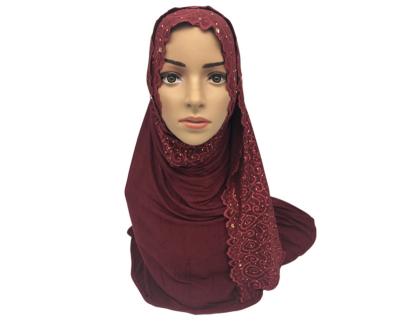 China Plain Dyed 2020 New Fashion Style Women's Multicolor Hijab Cotton Head Cover Jacquard Long Muslim Lace Scarf Wholesale 2020 for sale