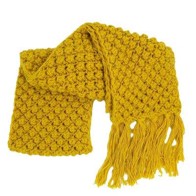 China New Design Long Customize 100% Acrylic Men Women Chunky Warm Winter Adult Unisex Yellow Teen Popcorn Crochet Knit Scarf With Tassel for sale