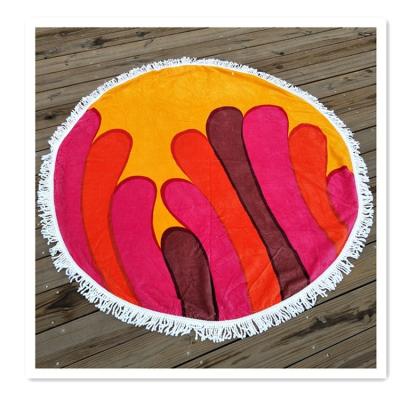 China Large Kid Safe Wholesale Bulk Custom Made Cotton Printed Tassels Round Mandala Beach Towel for sale