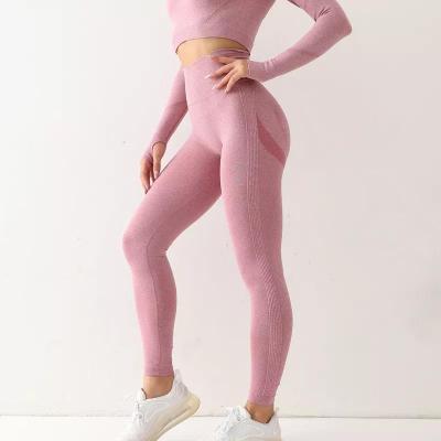 China Custom Logo Women's Breathable Seamless Waisted Yoga Pants High Butts Crac! crack! the set of gym gaiters for sale