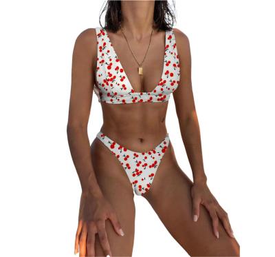 China Plus size customized new European and American sexy bikini printing slit sports swimsuit beautiful woman breast bikini large transparent for sale