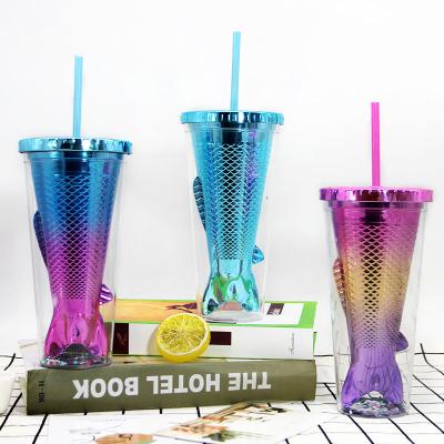 China Viable Mermaid 12oz Kids Drinking Plastic Tumbler With Straw Wholesale for sale