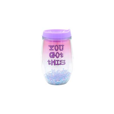 China New Viable Double Wall Plastic U Shaped 350ml Water Bottle With Straw Lid Egg Cup for sale