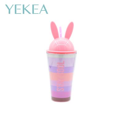 China Lady Kids 16oz Custom Plastic Wall Tumbler With Bunny Lid Cute Design Durable Hot Double for sale