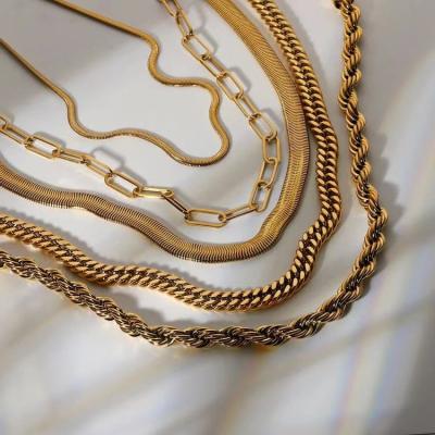 China Waterproof and Rust Proof 18K Gold Plated Thick Stainless Steel Link Chain Necklace Chain Choker Necklace for sale