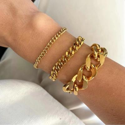 China Waterproof And Rust Proof Chain Bracelet 3mm 6mm 8mm 12mm Punk Jewelry 18K Gold Plated Stainless Chain Bracelet For Women Men for sale