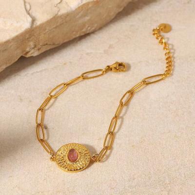 China Waterproof And Rust Proof Oval Cross Chain 18K Gold Stone Bracelet Titanium Steel Womens Jewelry for sale