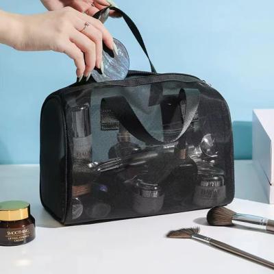 China Handmade Custom Wash Toiletry Bag Black Transparent Simple Travel Makeup Cosmetic Bag for sale