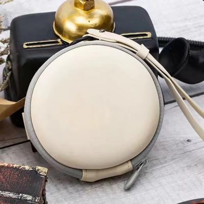 China Wholesale Portable Leather Folding Sunglasses Case Round Zipper Glasses Box Soft Glass Leather Case for sale