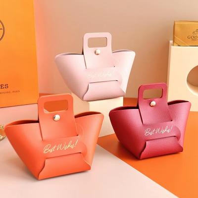 China Soft Hot Sale Leather Candy Box Wedding Tray Bag Table Decoration Wedding Box Basket for sale