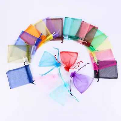 China Sweetly 9x12cm 24 colors Logo Drawstring Gift Pouch Jewelry made to order Mesh Packaging Organza Bag for sale