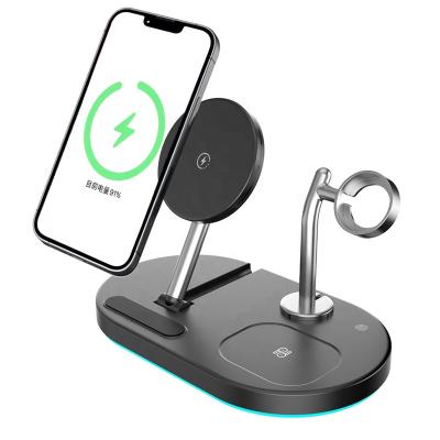 China Mobile Phone Qi Phone Holder 3 in 1 Times Magnetic Wireless Charger for Magsaf Iphone 13 12 pro Max Watch 15W Fast Charging Dock for sale