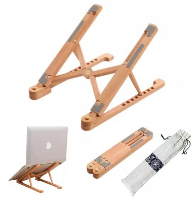 China Foldable Folding Adjustable Wooden Laptop Stand Desktop Wood Bamboo Notebook Computer Ergonomic Laptop Holder Bracket Stand for office for sale