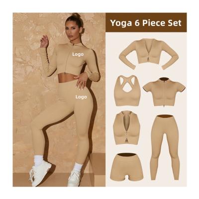 China Breathable Custom Logo High Quality 5 Piece Women Fitness Sporty Yoga Sets With Jacket Gym 2 Two Piece Women Short Seamless Bra Yoga Set for sale