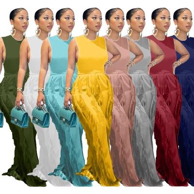 China S-5xl Plus Size Women Clothing Tank Top Pants Set QUICK DRY Tassel Sleeveless Two Piece Drawstring Wide Leg 2 Piece Set Women for sale