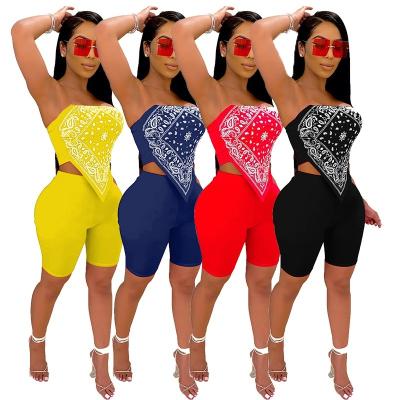 China QUICK DRY Summer Bandana Print Sexy 2 Piece Short Women Set Strapless Crop Top Biker Shorts Sets Women Clothes Summer Team Women for sale