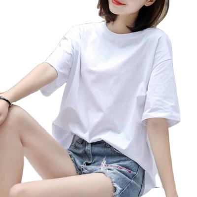 China Custom Women's Sleeve Ladies Cotton Anti-Wrinkle T-shirt Loose Short White Crewneck Summer T-shirt Tops for sale