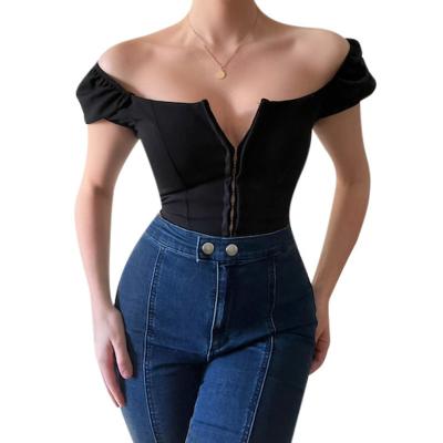 China New Anti-wrinkle summer fashion corset puff sleeves yoga ladies tight tops sexy women's blouses shirts for sale