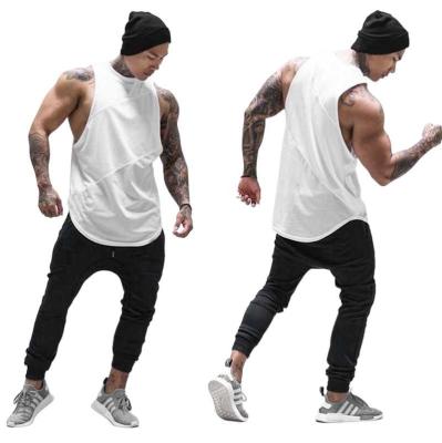 China Solid color long loose sleeveless top cotton T-shirt summer anti-pilling running fitness sports invest men for sale