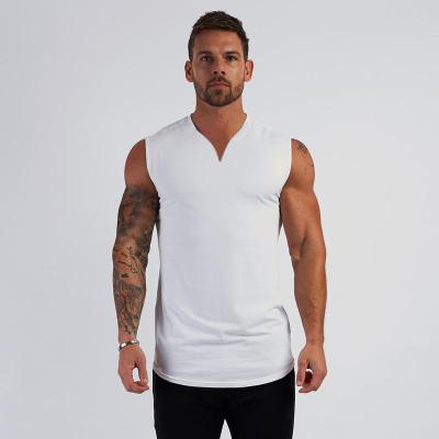 China Solid color summer anti-pilling small v-neck sports vest running sleeveless T-shirt cotton vest men's training for sale