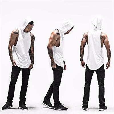 China Summer Loose Hooded Cotton Bodybuilding Solid Color Anti-pilling Long T-shirts Gym Sleeveless Vest for sale