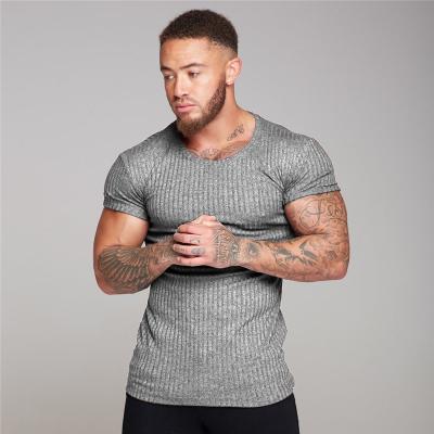 China Super Slim Fit Breathable Elastic Top Fitness Anti-wrinkle Elastic Sports Summer Leisure Sweater Short Sleeve T-shirt For Men for sale