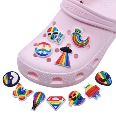 China Clog Charm Shoe Charms PVC Charms Shoe Top Selling Plastisol PVC Fashion Clog Charm Rainbow Colors Customized As Picture 100 Pcs for sale