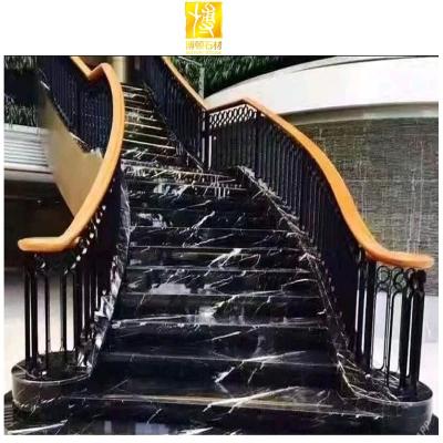 China Modern BOTON PIERRE Black Marquina Marble Stairs Step Nero Marquina Tiles for sale