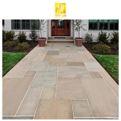 China Modern Wholesale Outdoor Natural Stone BOTON STONEFactory Floor Tiles Yellow Landscaping Decoration Sandstone Pavers for sale