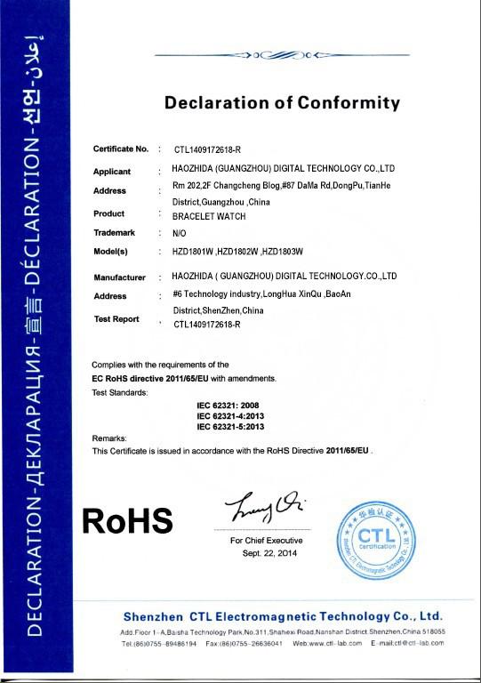 ROHS - HaoZhiDa (GuangZhou) Digital Technology Company Limited