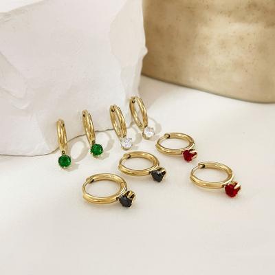 China Women Statement Circle Earrings E0769 Stainless Steel Gold Plated Huggie Earring With Stone Zircon Circle Earrings Simple Classic Women Gifts Jewelry CZ for sale